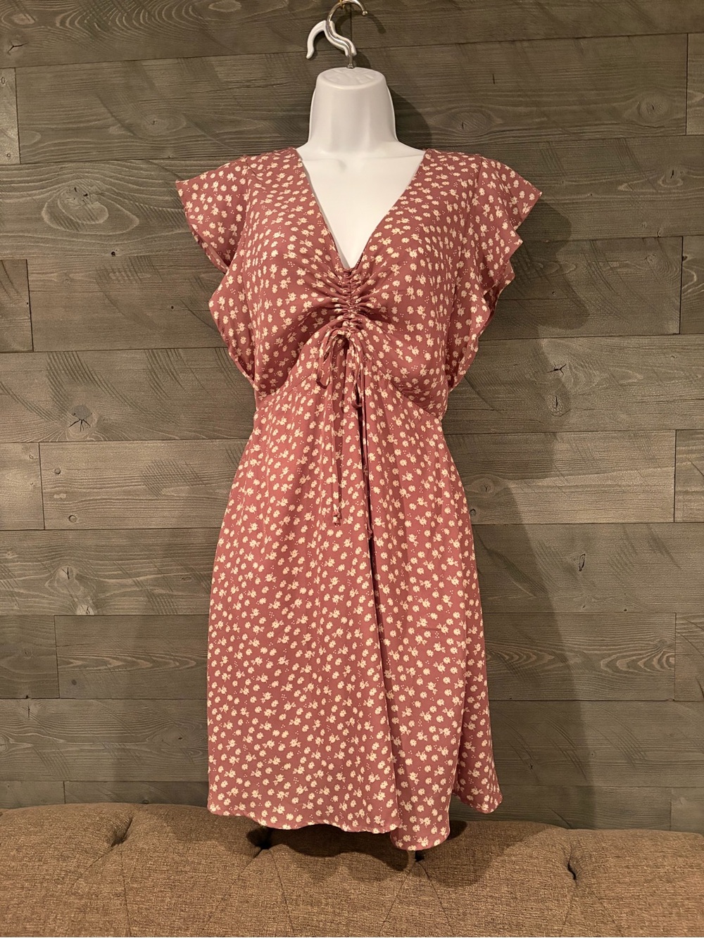 Monteau Dusty Pink Floral Ruched Midi Dress